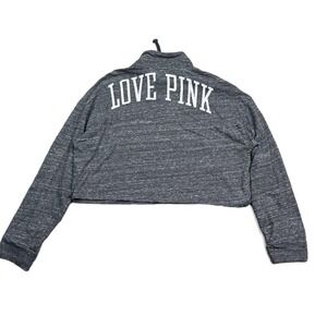 Victoria's Secret PINK Cropped Sweatshirt Womens Size Medium Gray Snap Button